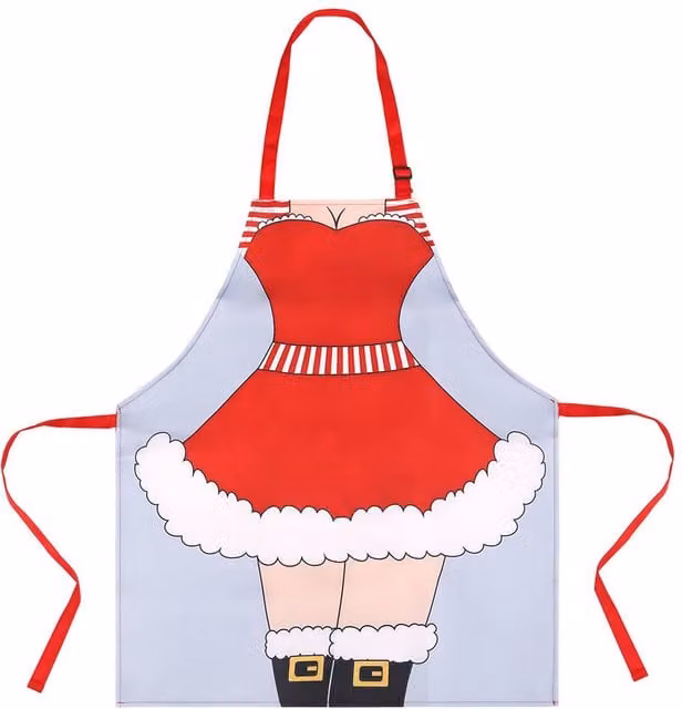 Neel Blue Mrs Claus Christmas Festive Cooking Apron for Women in Red, W/H: 75 x 60 cm