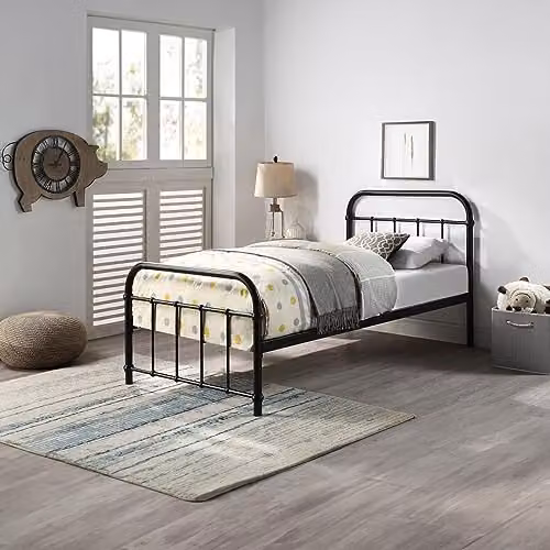 SlumberWorx TEWIN Vintage Hospital Style Black Metal Bed Frame, Single, 90 x 190 cm