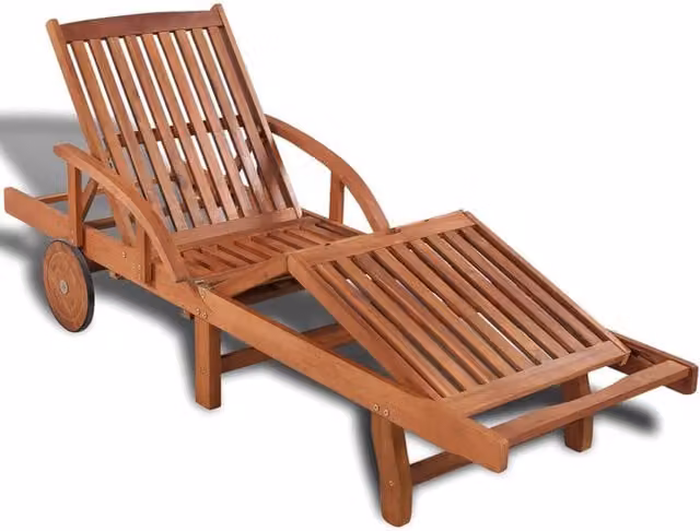 Berkfield Home Brown Acacia Wood Sun Lounger with Adjustable Headrest and Side Tray – 1