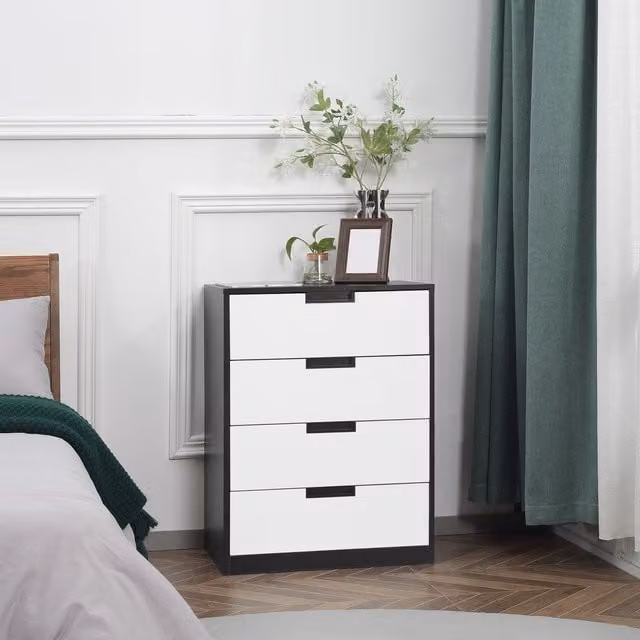 HOMCOM 4-Drawer Chest of Drawers Modern Storage Unit with Handles in White and Black