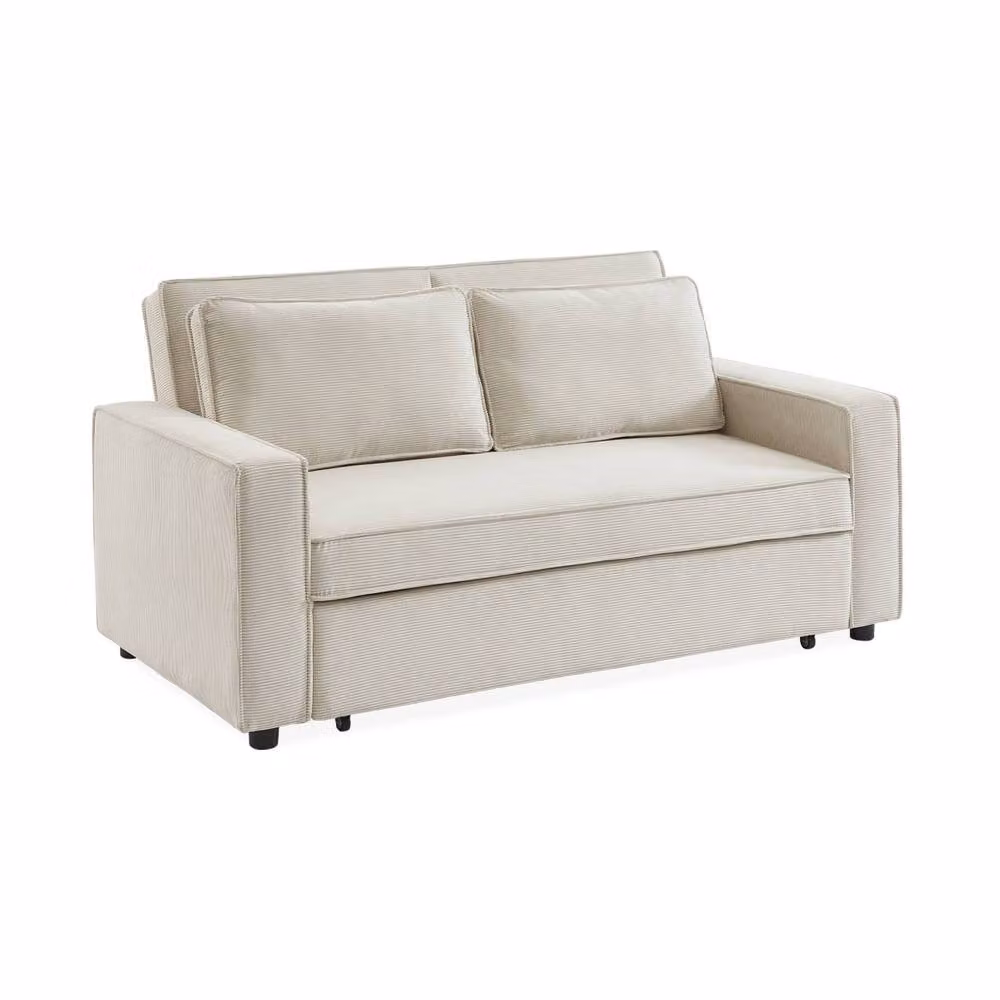 Sweek 2-Seater Corduroy Sofa Bed in Beige with Scatter Cushions, W/D/H: 172.5 x 88.5 x 65 cm – 2