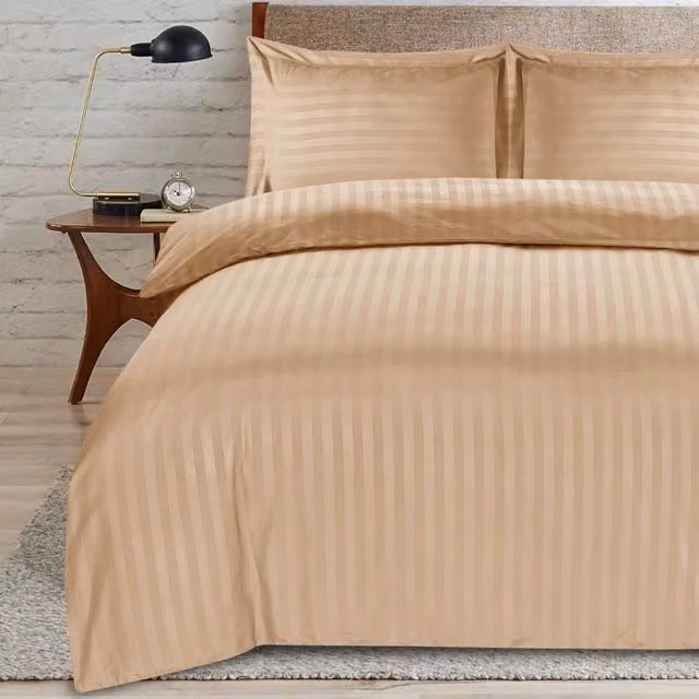 Casabella Mako Satin Striped Single Duvet Cover and Pillowcase Set, Beige and Brown, W: 90 cm, L: 200 cm
