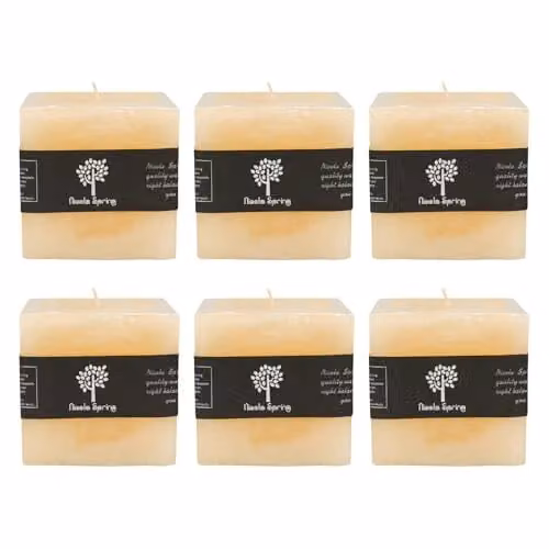 Nicola Spring Vanilla Scented Square Pillar Candles, Pack of 6, Beige