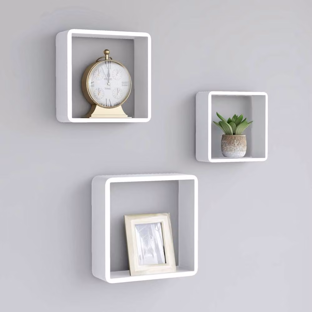 Berkfield Home Set of 3 White MDF Wall Mounted Cube Shelves – 2