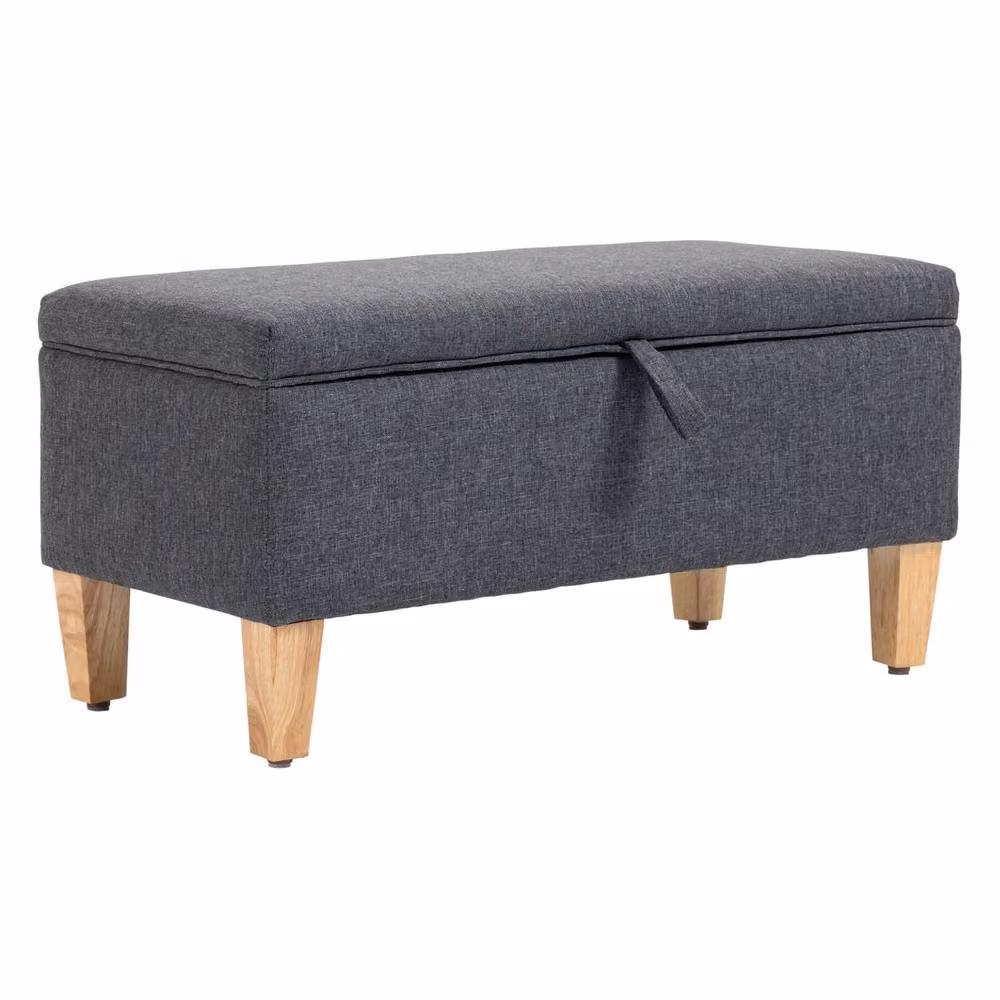 Wyld Haus Cose Dark Grey Linen Look Storage Ottoman with Padded Seat and Wooden Legs – 2