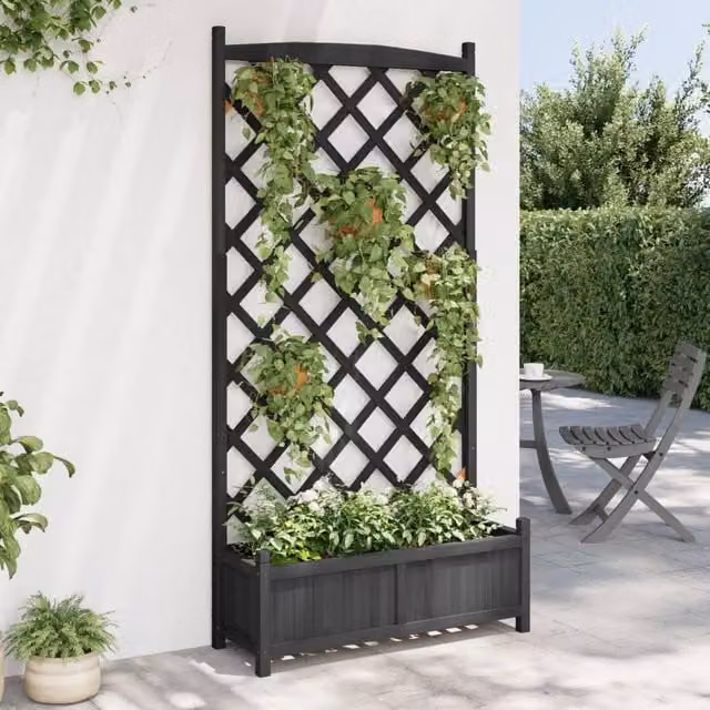 Berkfield Home Black Solid Wood Planter with Trellis for Climbers, H 180 x W 90 x D 35 cm