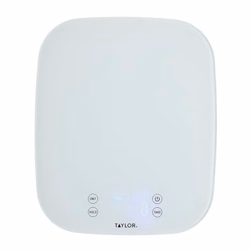 Taylor Pro Digital Kitchen Food Scales with Waterproof White Glass Design and 14 kg Capacity – 1