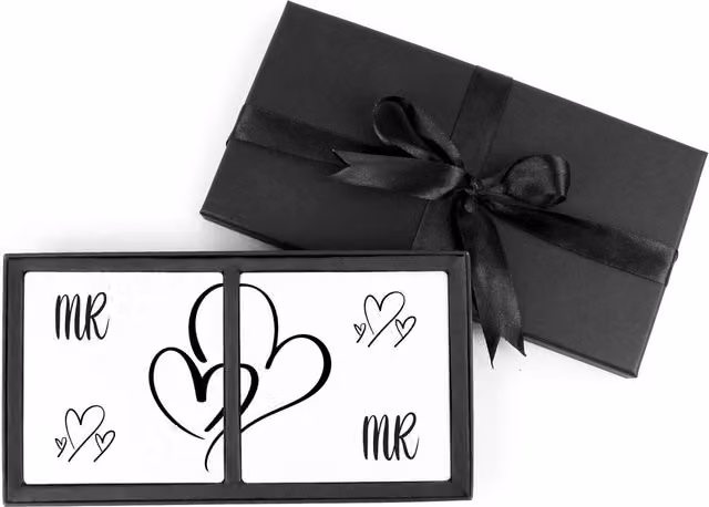 Purely Home Mr & Mr Hearts Ceramic Coasters Gift Set in White and Black