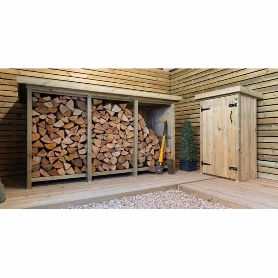 Buttercup Farm Billington Large Timber Log Store in Brown, W: 227 cm, D: 96 cm, H: 123 cm – 3