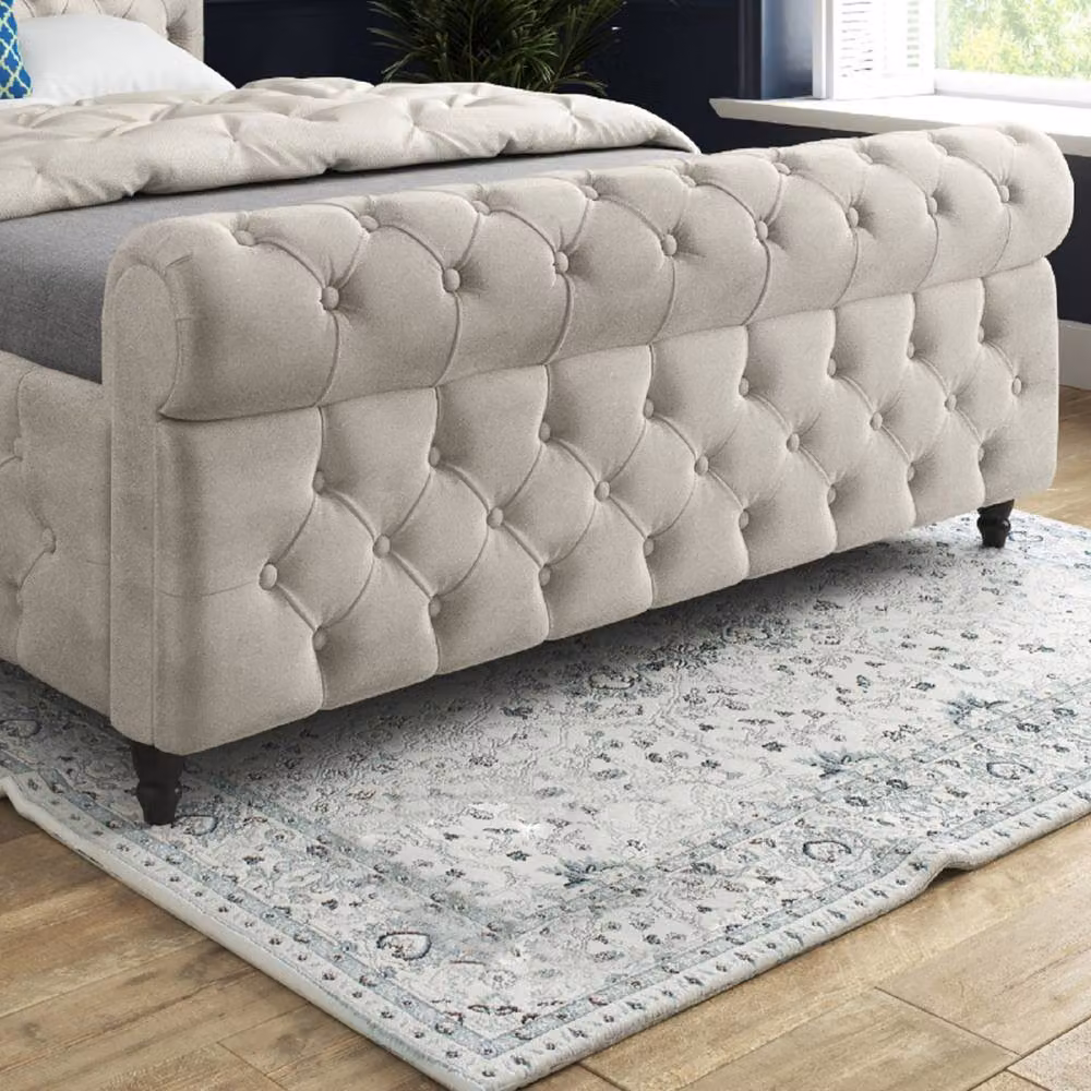 Casani Stenton Sleigh Upholstered Bed Frame in Beige Velvet, W/D/H: 180 x 200 cm – 4
