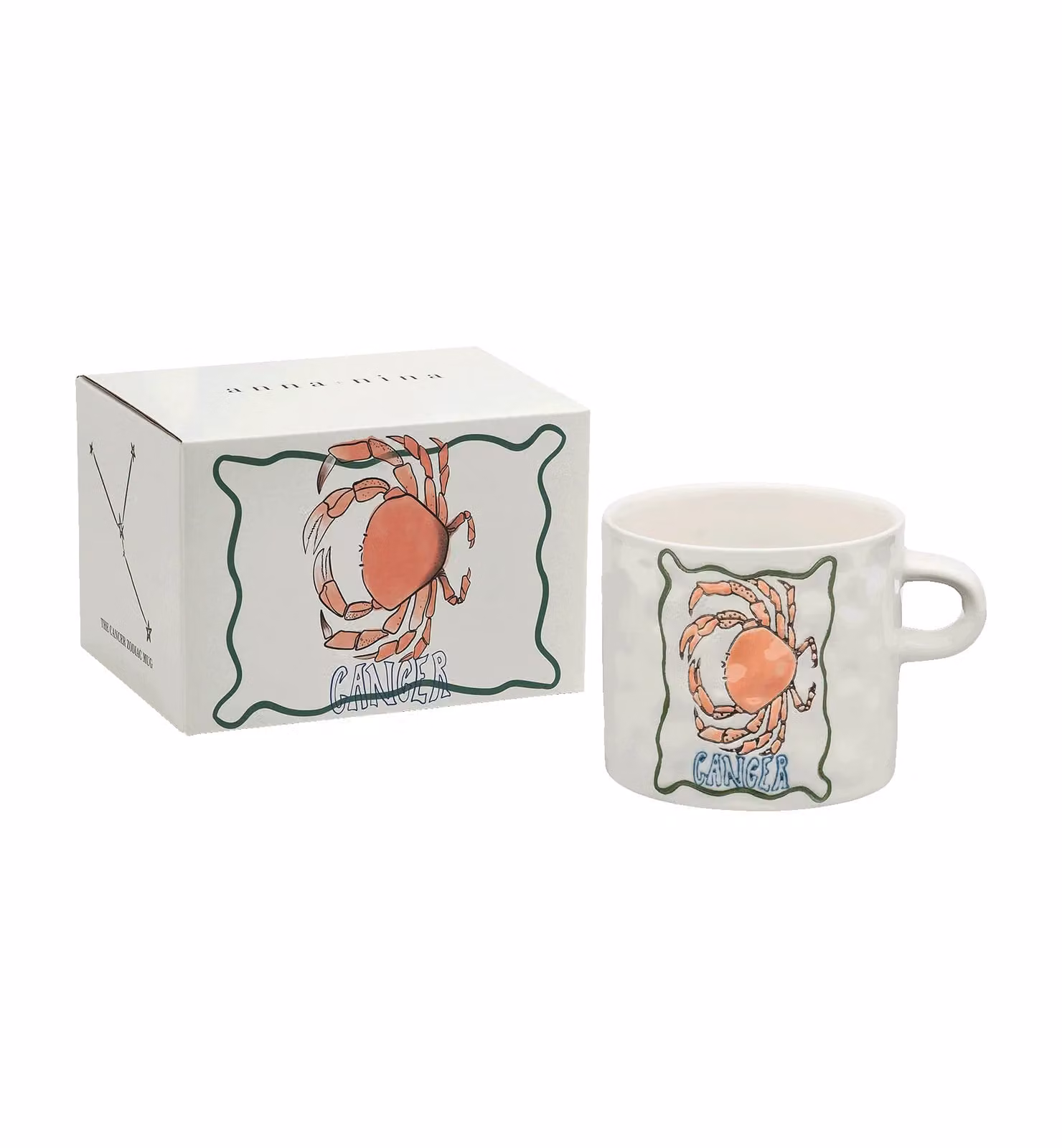 Anna + Nina Zodiac Cancer Stoneware Tea Mug, White, 500 ml