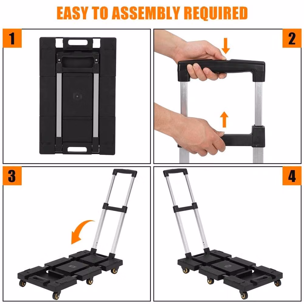 VOGREX Foldable Hand Truck with Plastic Base and Adjustable Handle in Black – 5