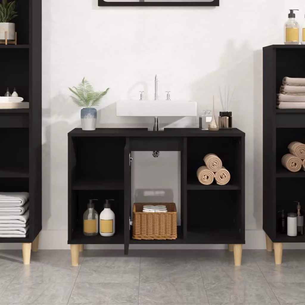 Berkfield Home Sink Cabinet in Black Matt Engineered Wood W/D/H: 80 x 33 x 60 cm – 2