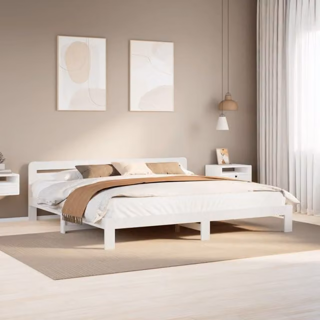 Berkfield Home White Solid Wood Pine Bed Frame W/D/H: 200 x 200 cm – 1