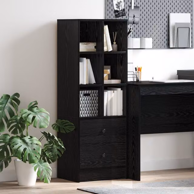 Berkfield Home Black Oak Shelving Unit in Black Oak Engineered Wood – 1