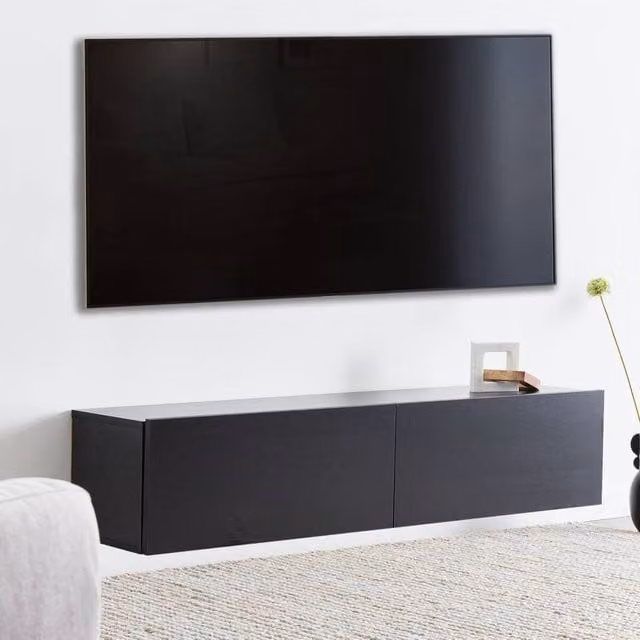 Wyld and Coco Black Wall-Mounted TV Stand with Two Concealed Cabinets – 1