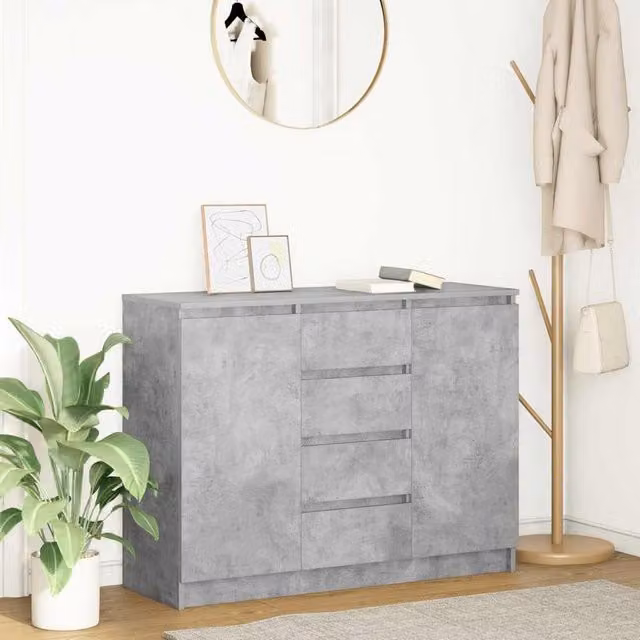 Berkfield Home Sideboard with Drawers in Concrete Grey, W/D/H: 100.5 x 35 x 76 cm – 1