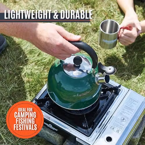Milestone Camping 2L Whistling Enamel Camping Kettle in Green with Heat-Resistant Folding Handle – 4