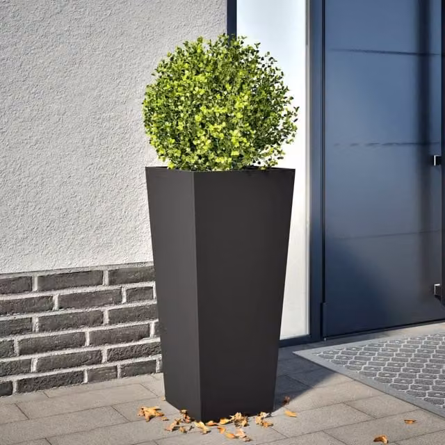 Berkfield Home Steel Garden Planter Tub, Black, W/D/H: 35 x 35 x 75 cm