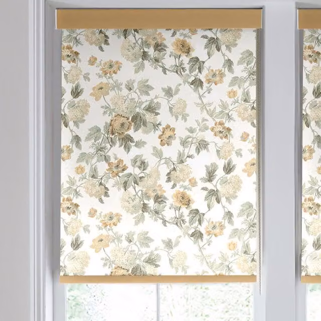 Laura Ashley Catrin Made to Measure Semi-Transparent Floral Roller Blind in Ochre and Multicolour