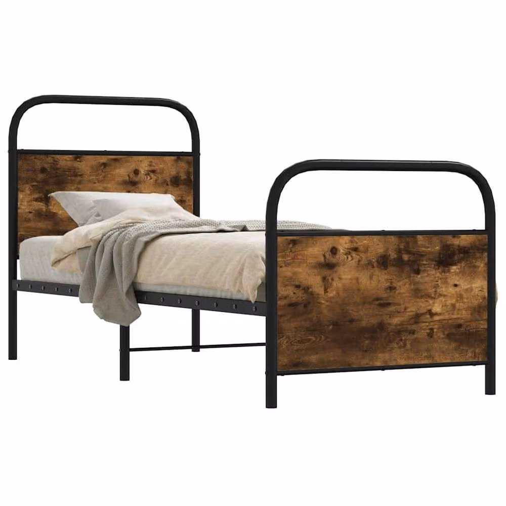 Berkfield Home Elegant Small Single Bed Frame in Brown Oak and Metal, W/D/H: 80 x 190 cm – 2