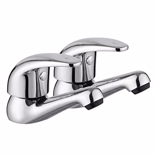 JASSFERRY Pair of Chrome Basin Pillar Taps with Top Lever Handles, Set of 2