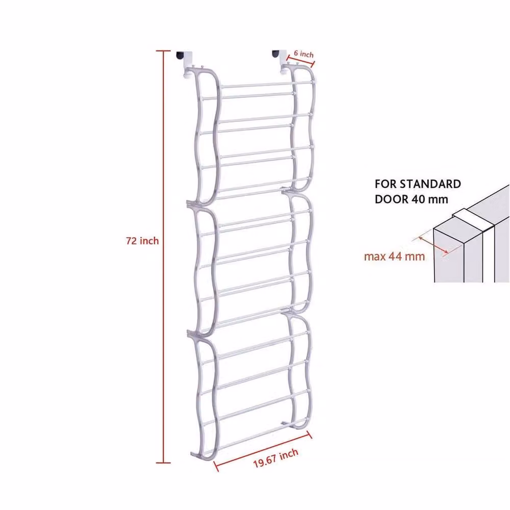 FORGEVIO White Metal Over Door Hanging Shoe Hook Shelf Rack for 36 Pairs – 2