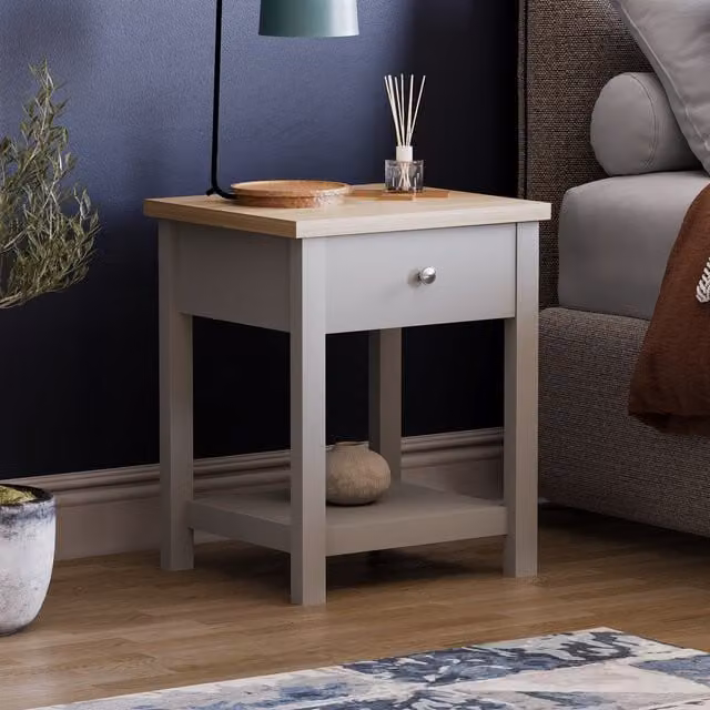 Vida Designs Arlington 1 Drawer Side Table in Grey