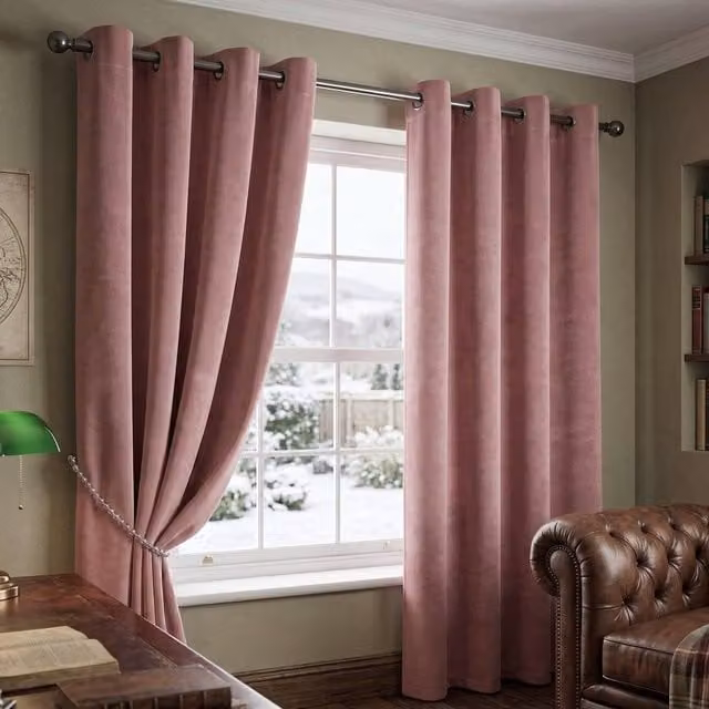 Luxury Living Pink Velvet Thermal Blackout Eyelet Curtains, Pair, Width: 168 cm, Drop: 229 cm – 1