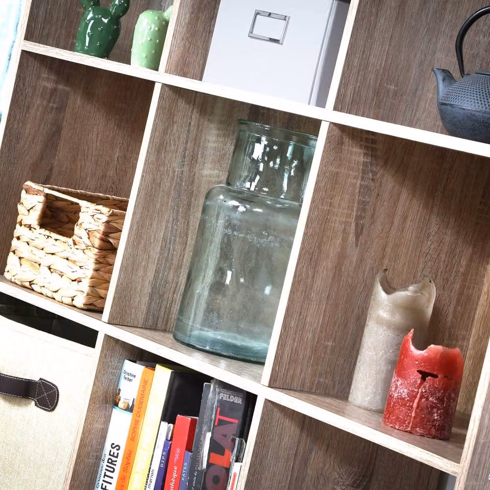 CALICOSY 12-Compartment Cube Storage Shelf in Brown, W/D/H: 93.3 x 29.8 x 124.2 cm – 5
