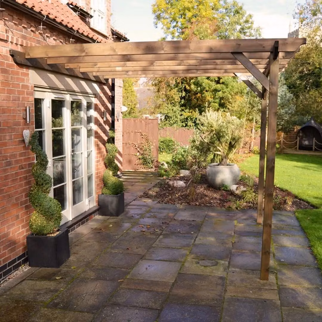 Rutland County Garden Furniture Ltd Wall Mounted Lean-to Garden Pergola in Wood, Brown and Green, W: 480 cm, D: 180 cm, H: 270 cm – 3