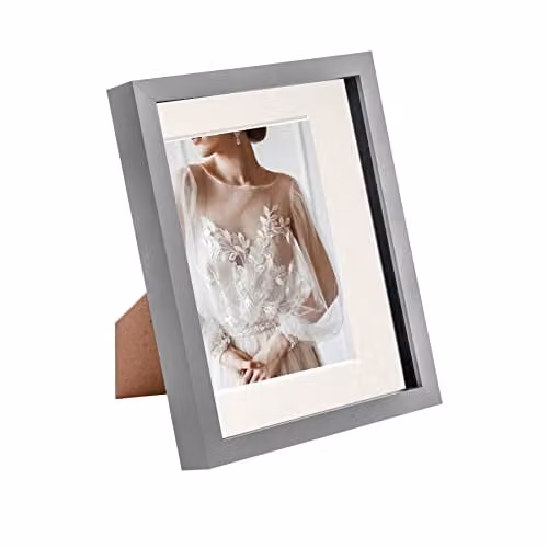 Nicola Spring Modern Rectangular 3D Shadow Box Photo Frame in Grey with Black Mount, W/H: 27.5 x 20.32 cm