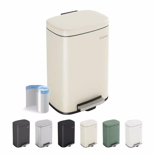 CozyLiving Pedal Kitchen Bin with Soft Close Lid and Removable Inner Bucket, Fingerprint-Proof Steel Body, Beige, 12L – 1