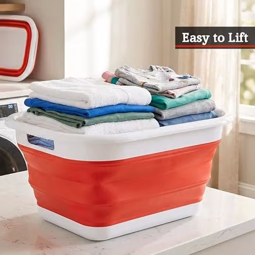 Orsina Collapsible Red and White Laundry Basket with Handles – 5