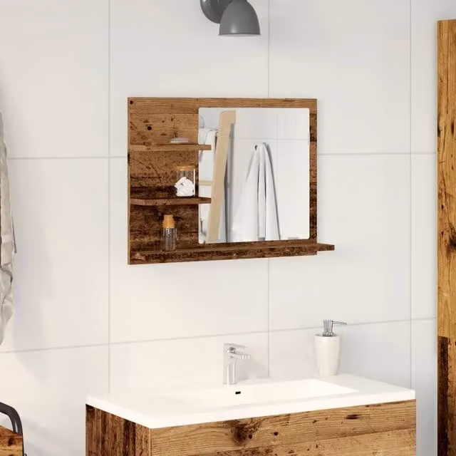 Berkfield Home Durable Bathroom Mirror Cabinet in Brown Old Wood, W/D/H: 60 x 10.5 x 45 cm