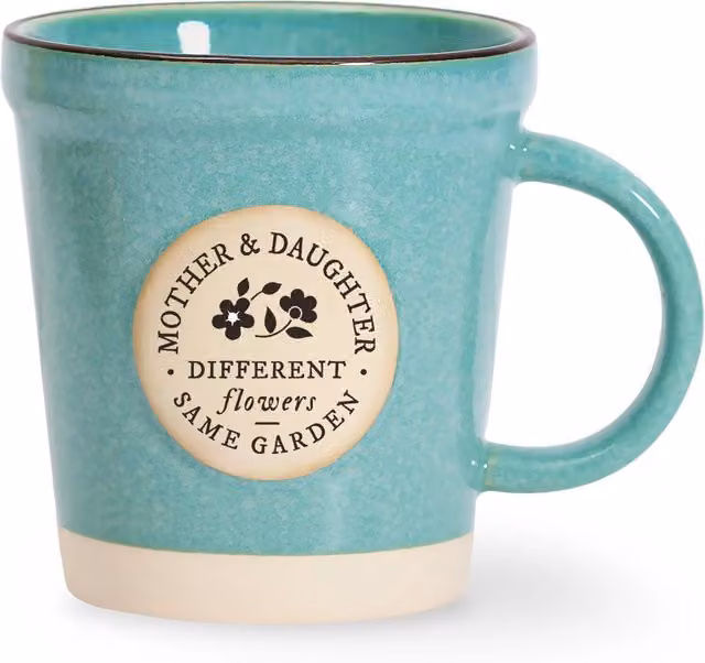 History and Heraldry Mother & Daughter Pre-personalised Plant Pot Mug in Blue and Turquoise Stoneware