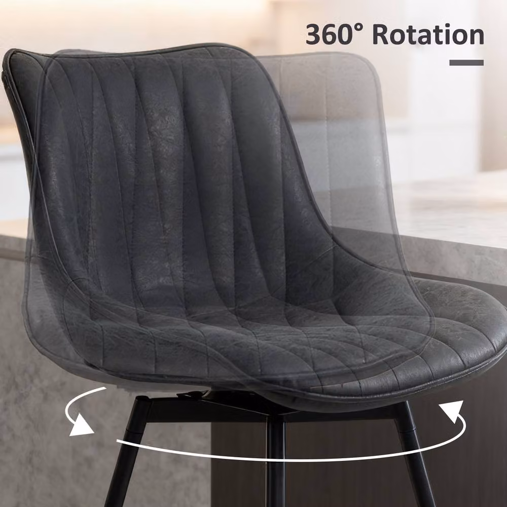 STILVORA Set of 2 Swivel Bar Stools in Black Faux Leather – 6