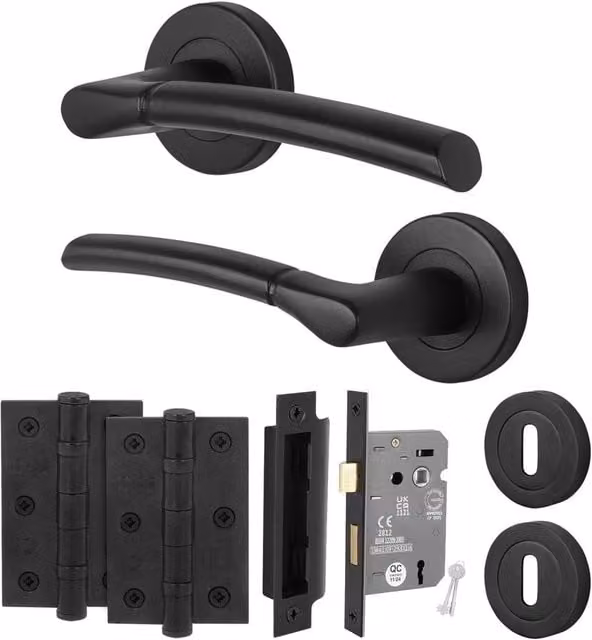 AFIT Matt Black Round Rose Door Handle with Keyed Lock and Internal Hinges, W/D/H: 15 x 15 x 1.5 cm – 1
