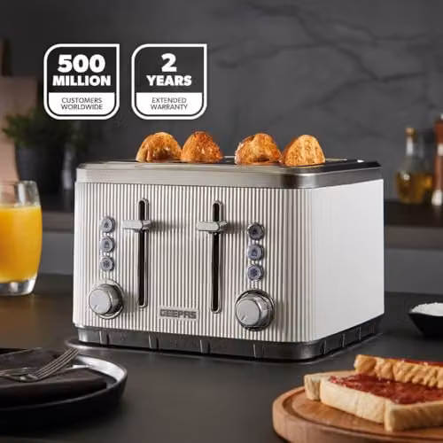 Geepas Arcus 4 Slice Toaster, 1860W, White – 2