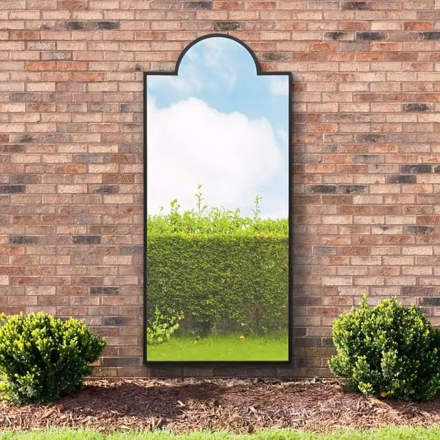 MirrorOutlet Genestra Crown Modern Garden Wall Mirror in Black, Height: 190 cm