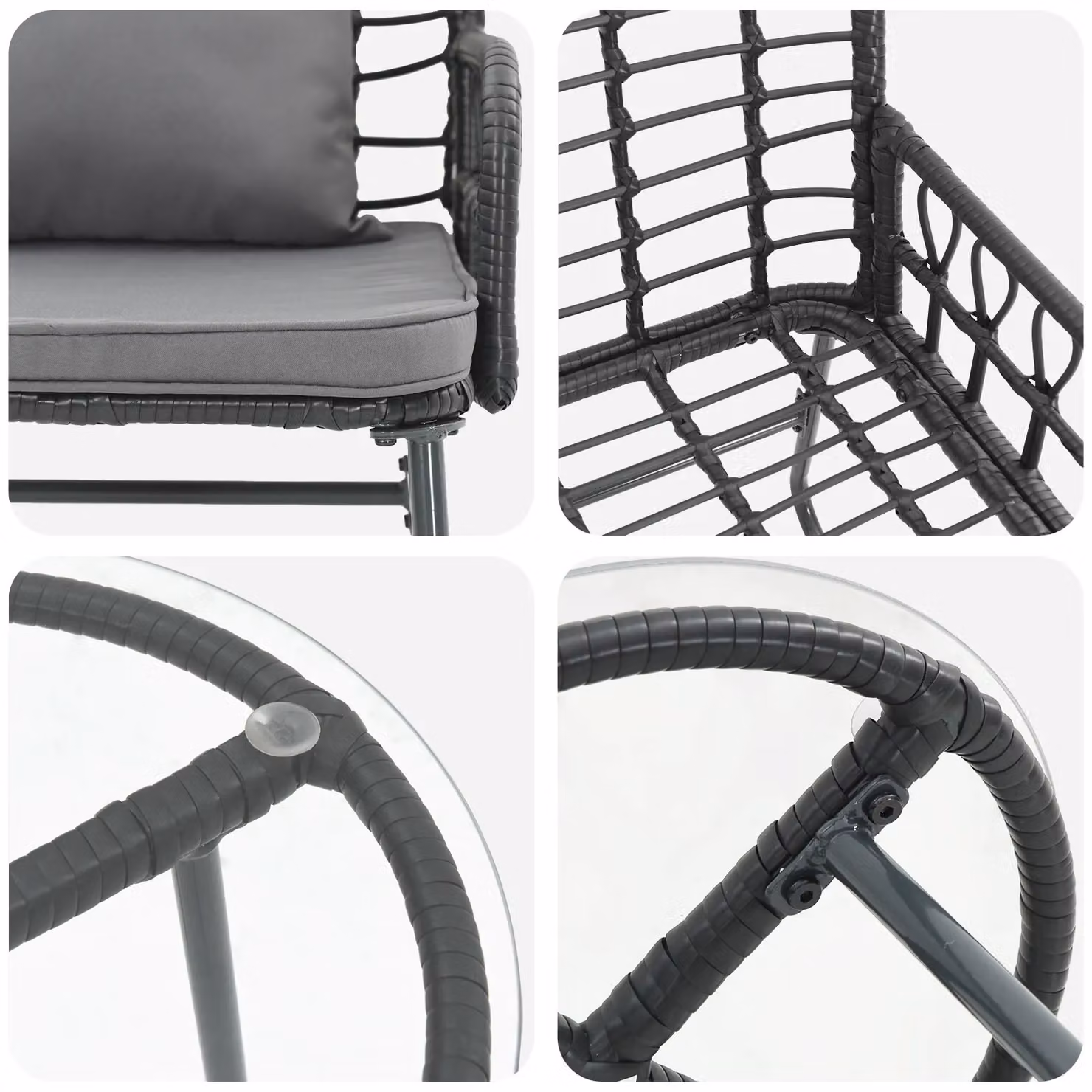 Berkfield Home 3-Piece Garden Dining Set in Black Poly Rattan and Steel, W/D/H: 35 x 35 x 45 cm – 4