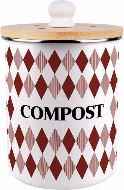 Purely Home Red Argyle Metal Compost Caddy with Flip Lid, 2L