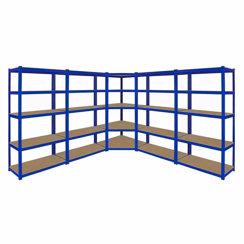 Monstershop T-Rax Corner Shelving Unit and 4x 90cm Garage Storage Racking in Blue – 2