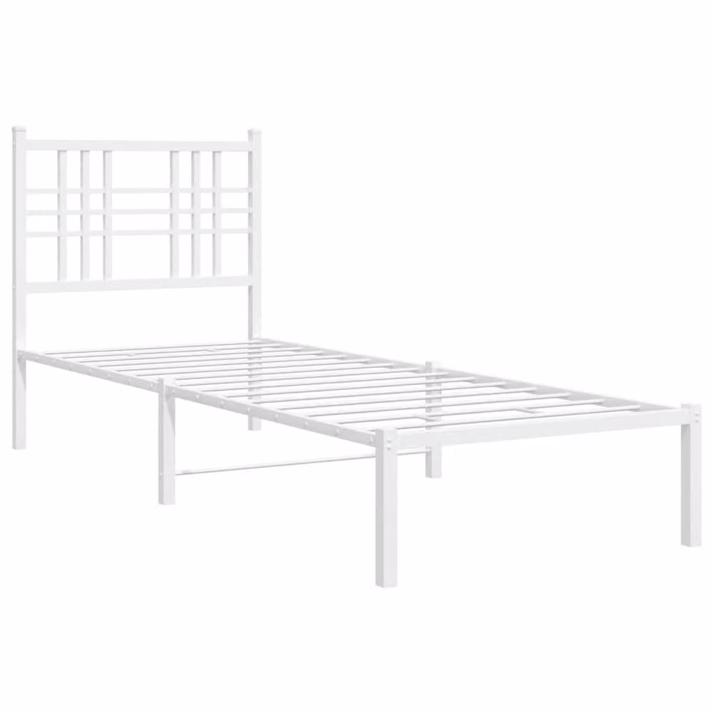 Berkfield Home Metal Bed Frame with Headboard in White, W/D/H: 75 x 190 cm – 3