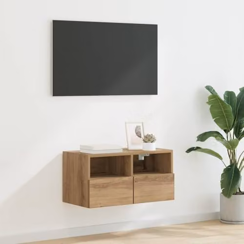 vidaXL Modern Wall-Mounted TV Cabinet in Oak Brown, W/D/H: 60 x 30 x 30 cm – 2