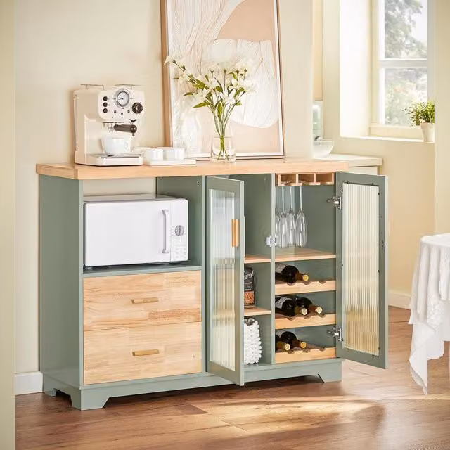 SoBuy Modern Green Sideboard with 2 Glass Doors