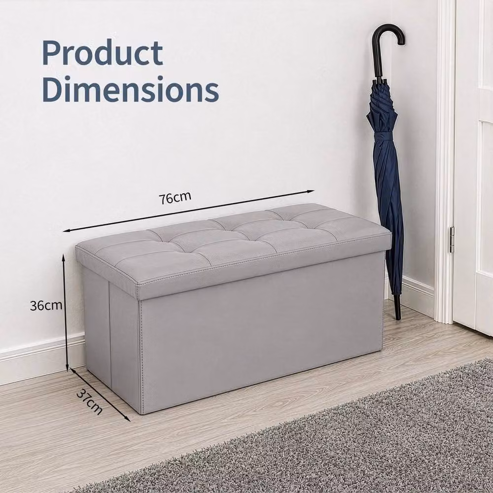 KORVIXA Light Grey Faux Leather Foldable Storage Ottoman W/D/H: 76 x 37 x 37 cm – 2