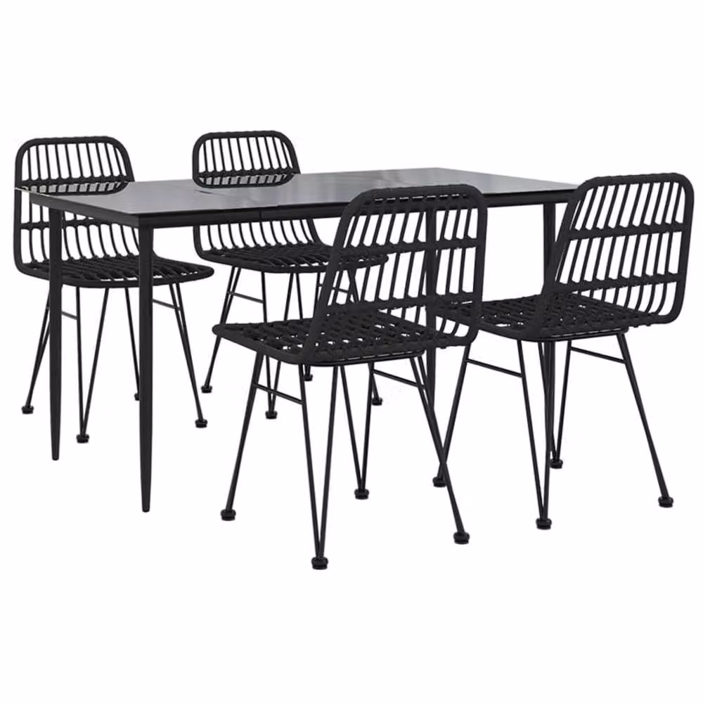 Berkfield Home 5 Piece Black Poly Rattan Garden Dining Set – 3