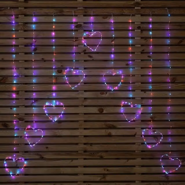 Samuel Alexander Rainbow LED Heart Pin Wire Christmas Curtain Lights, Multicolour, W x D x H: 120 x 120 x 120 cm