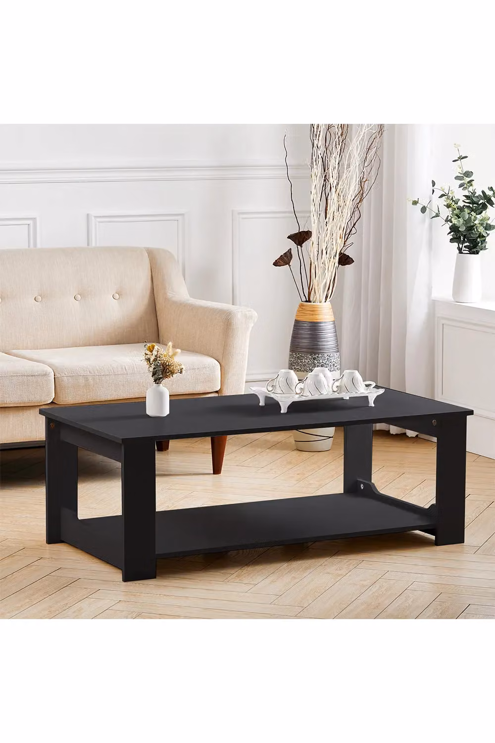 Livingandhome Datrick Coffee Table with Storage in Black – 2